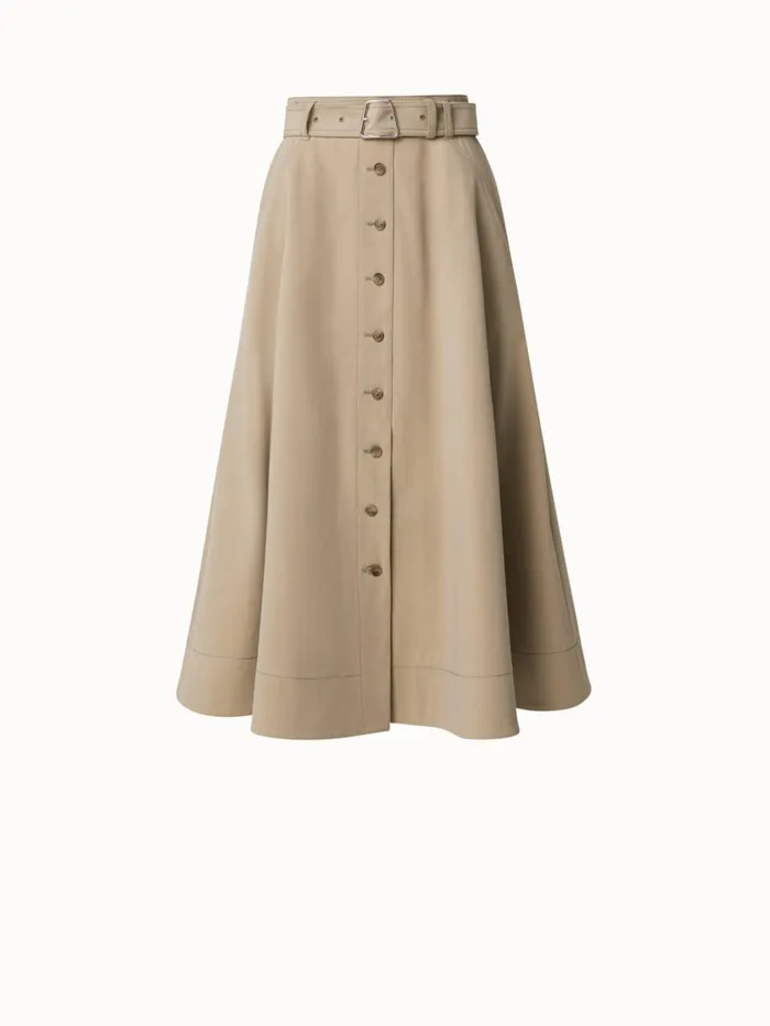 ALine Cotton Stretch Denim Midi Skirt Linden Women Akris Skirts