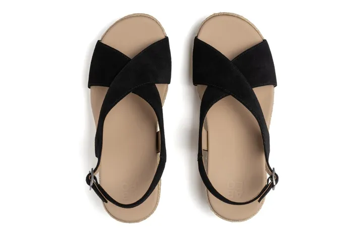 ABEO Footwear Riviera Cross Black Suede Women Sandals