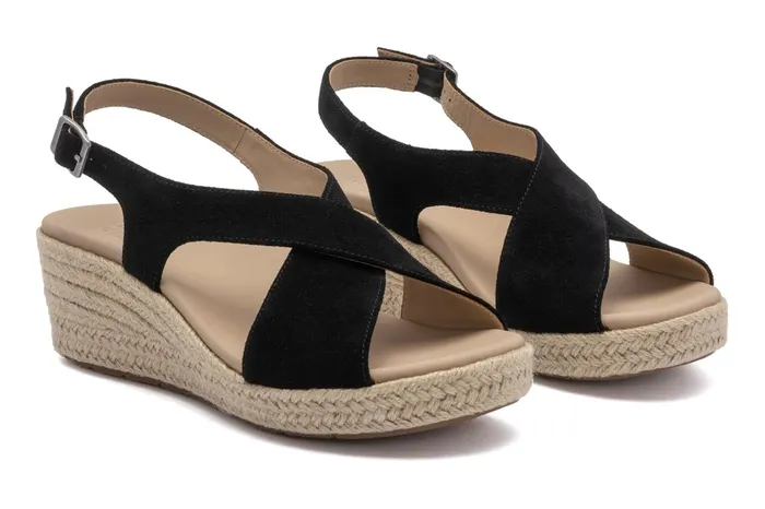 ABEO Footwear Riviera Cross Black Suede Women Sandals