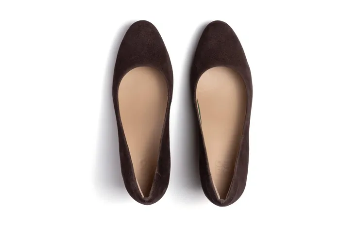 ABEO Footwear Veranda Stacked Dark Brown Suede Women Dress