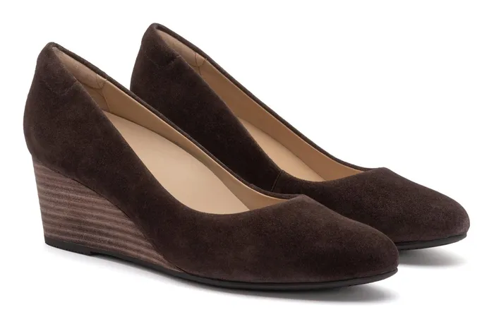 ABEO Footwear Veranda Stacked Dark Brown Suede Women Dress
