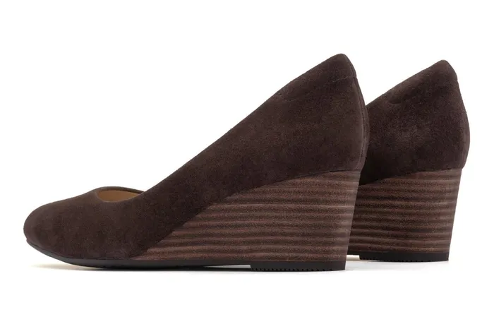 ABEO Footwear Veranda Stacked Dark Brown Suede Women Dress