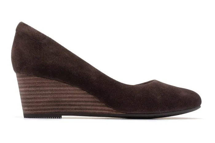 ABEO Footwear Veranda Stacked Dark Brown Suede Women Dress