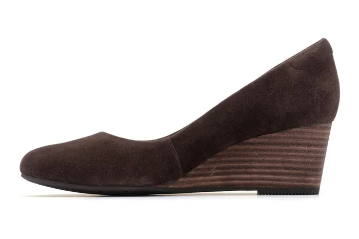 ABEO Footwear Veranda Stacked Dark Brown Suede Women Dress