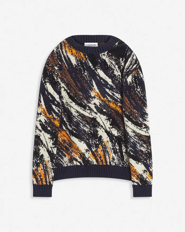 Abstract Jacquard Sweater Navy Bluemulticolour Men Lanvin Knitwear and Sweatshirts