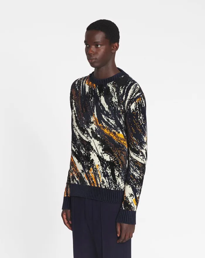 Abstract Jacquard Sweater Navy Bluemulticolour Men Lanvin Knitwear and Sweatshirts Abstract Jacquard Sweater Navy Bluemulticolour Men Lanvin Knitwear and Sweatshirts