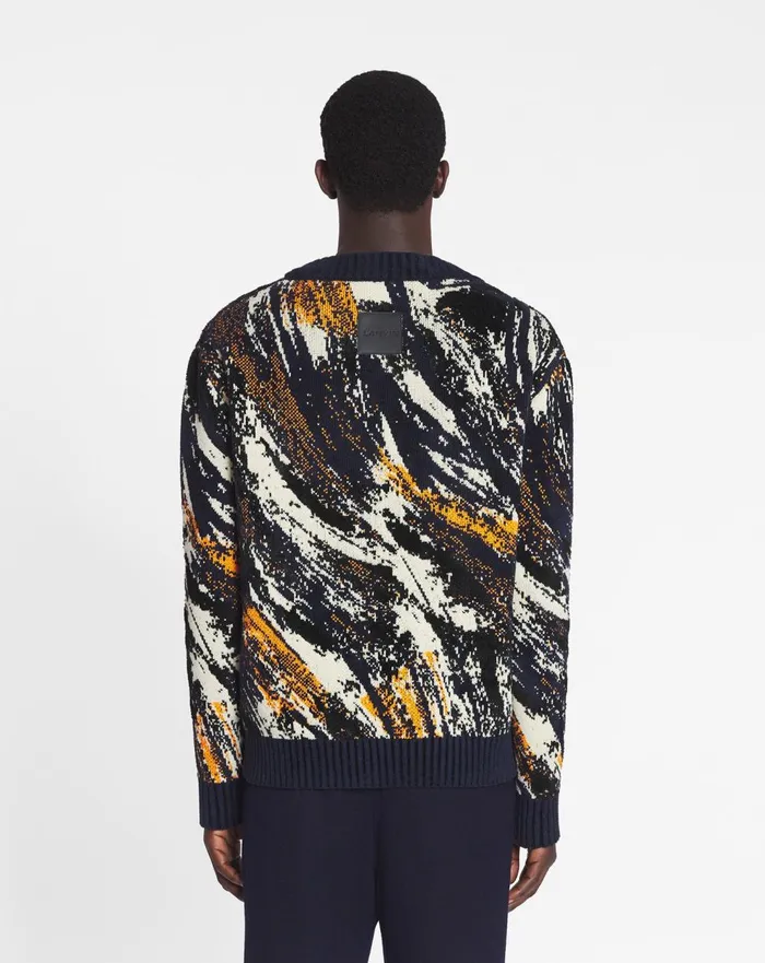 Abstract Jacquard Sweater Navy Bluemulticolour Men Lanvin Knitwear and Sweatshirts Abstract Jacquard Sweater Navy Bluemulticolour Men Lanvin Knitwear and Sweatshirts