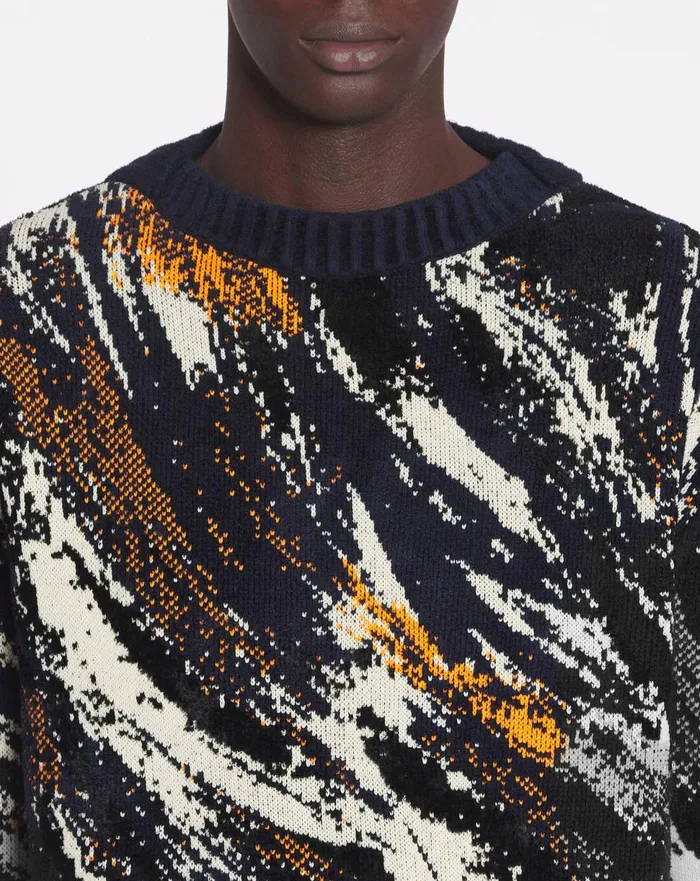 Abstract Jacquard Sweater Navy Bluemulticolour Men Lanvin Knitwear and Sweatshirts Abstract Jacquard Sweater Navy Bluemulticolour Men Lanvin Knitwear and Sweatshirts
