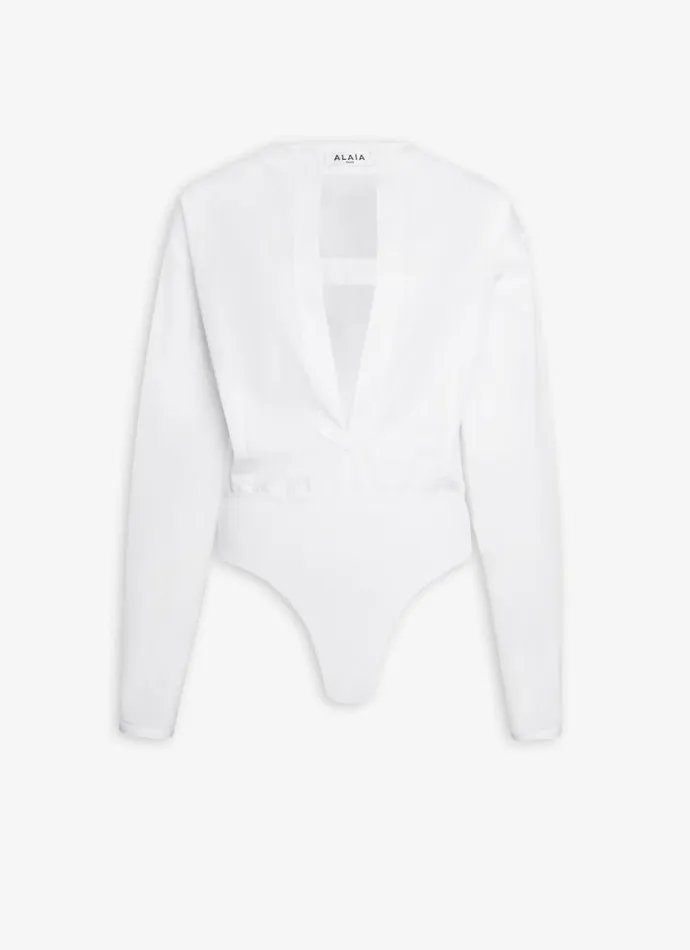 Alaa Bodysuits and Leggings BODY SHIRT IN COTTON POPLIN White 8211 Women