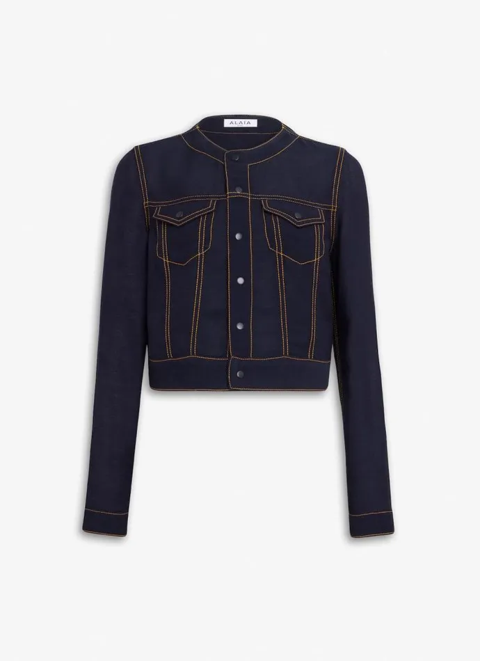 Alaa Coats and Jackets CROPPED FLUID JACKET Denim Blue 8211 Women