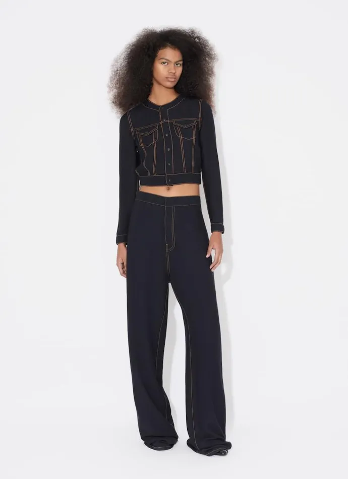 Alaa Coats and Jackets CROPPED FLUID JACKET Denim Blue 8211 Women Alaa Coats and Jackets CROPPED FLUID JACKET Denim Blue 8211 Women