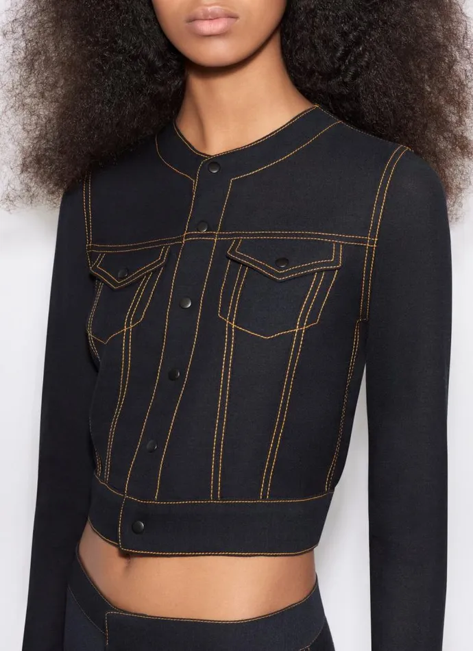 Alaa Coats and Jackets CROPPED FLUID JACKET Denim Blue 8211 Women Alaa Coats and Jackets CROPPED FLUID JACKET Denim Blue 8211 Women