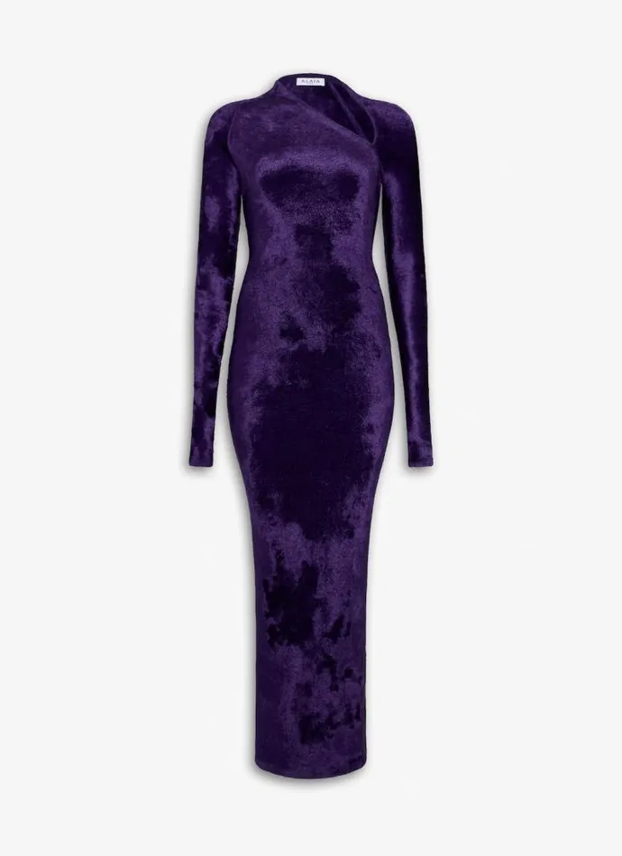 Alaa Dresses MAXI BODYCON DRESS IN SHINY VELVET KNIT Dark Purple 8211 Women