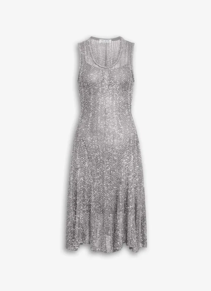 Alaa Knitwear SEQUIN KNIT SKATER DRESS Greysilver 8211 Women