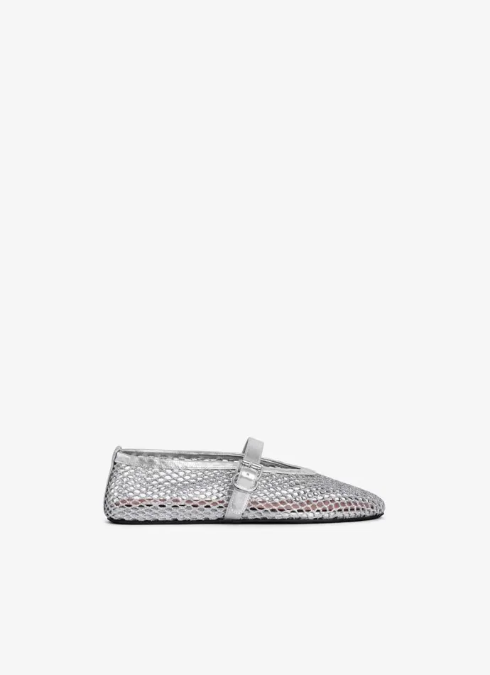 Alaa La Ballerine BALLET FLATS IN LAMINATED FISHNET Silver 8211 Women
