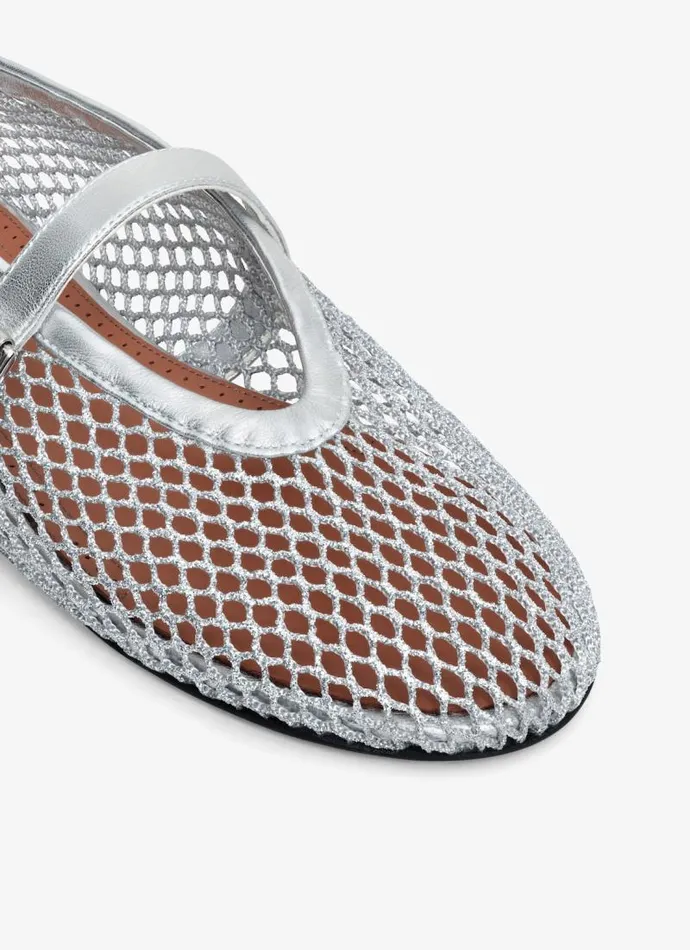 Alaa La Ballerine BALLET FLATS IN LAMINATED FISHNET Silver 8211 Women