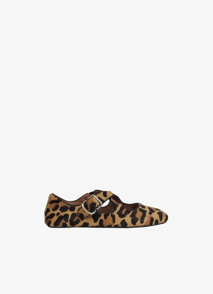 Alaa La Ballerine CRISS CROSS BALLET FLATS IN LEOPARD HAIRCALF Brown 8211 Women