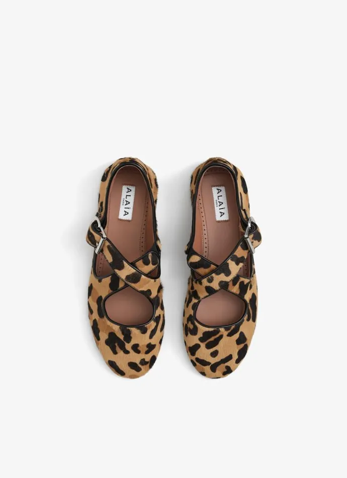 Alaa La Ballerine CRISS CROSS BALLET FLATS IN LEOPARD HAIRCALF Brown 8211 Women