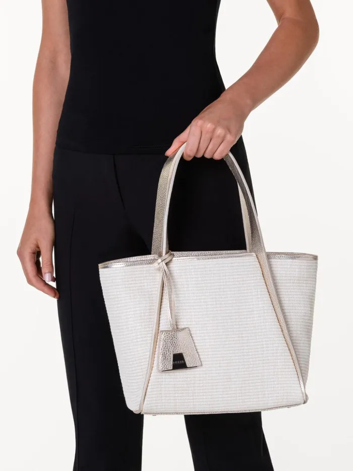 Alex Tote Bag In Raffia And Leather Ecrustucco Met Women Akris Tote Bags