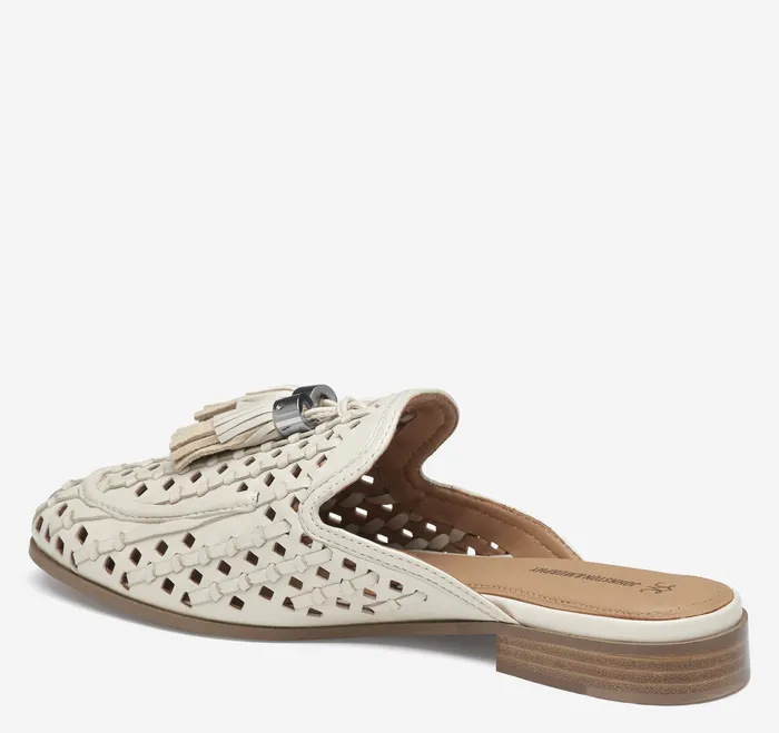 Ali Woven Tassel Mule Bone Glove Leather Mules and Loafers Johnston and Murphy Women
