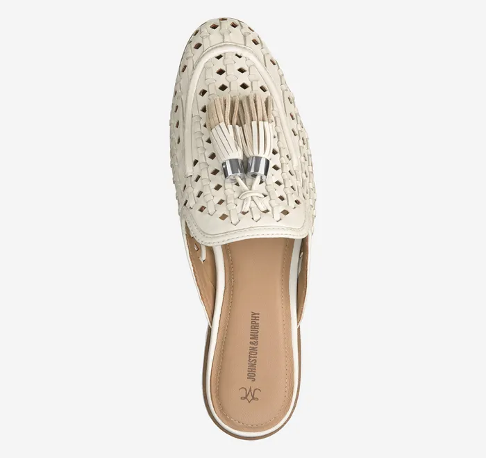 Ali Woven Tassel Mule Bone Glove Leather Mules and Loafers Johnston and Murphy Women