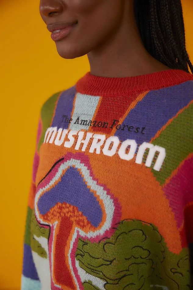Amazon Mushroom Embroidered Sweater Women Farm Rio Sweaters and Sweatshirts