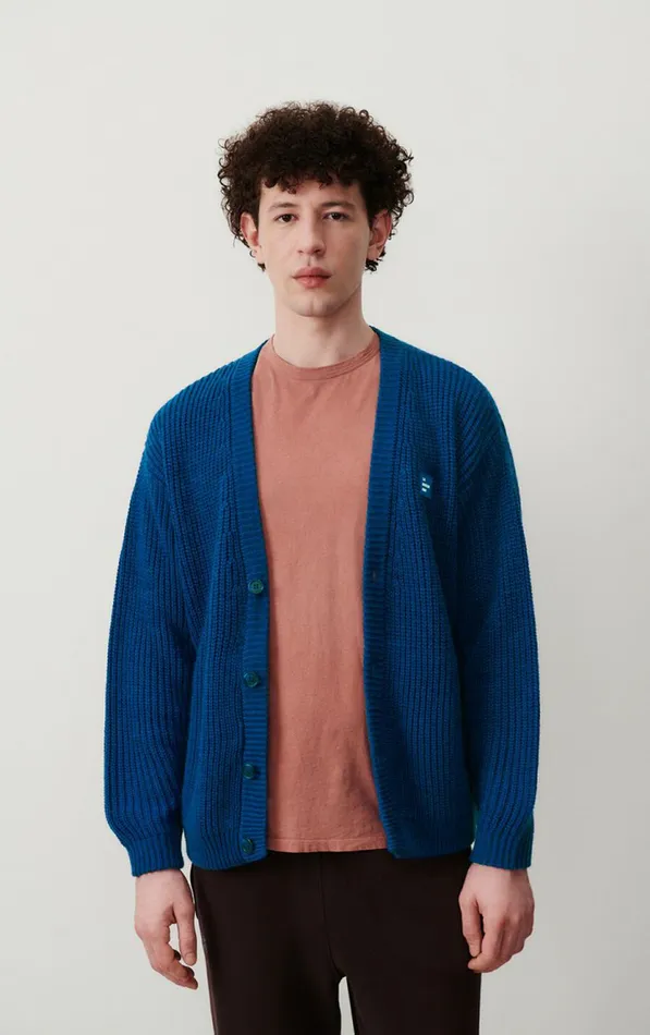American Vintage Jumpers and Cardigans Men Cardigan Crashway Prussian Blue Melange