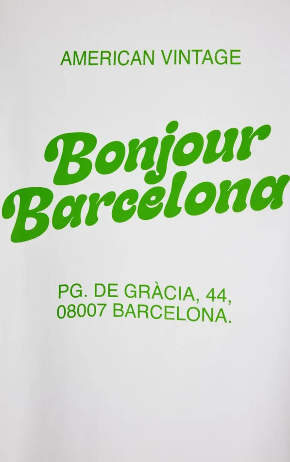 American Vintage Short Sleeve TShirts WomenMen TShirt Fizvalley 034Bonjour Barcelona034 White American Vintage Short Sleeve TShirts WomenMen TShirt Fizvalley 034Bonjour Barcelona034 White