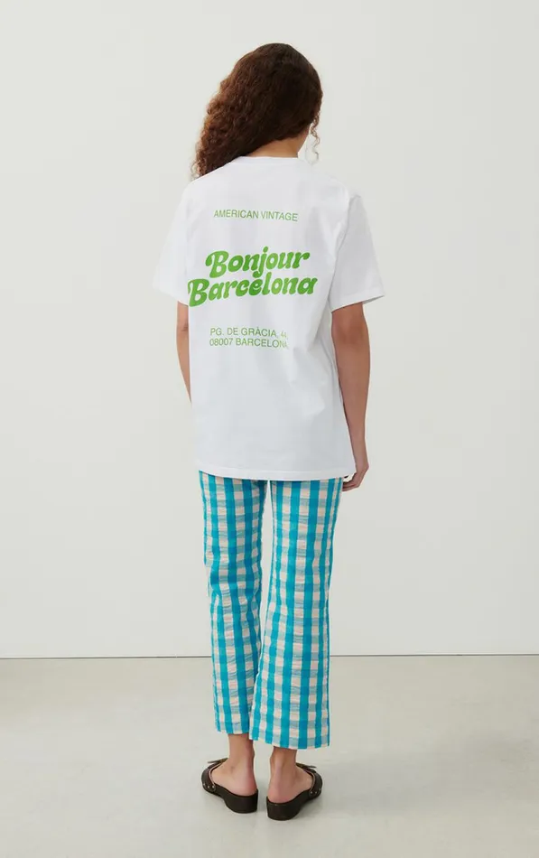 American Vintage Short Sleeve TShirts WomenMen TShirt Fizvalley 034Bonjour Barcelona034 White American Vintage Short Sleeve TShirts WomenMen TShirt Fizvalley 034Bonjour Barcelona034 White