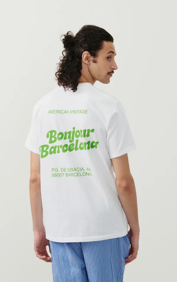 American Vintage Short Sleeve TShirts WomenMen TShirt Fizvalley 034Bonjour Barcelona034 White American Vintage Short Sleeve TShirts WomenMen TShirt Fizvalley 034Bonjour Barcelona034 White