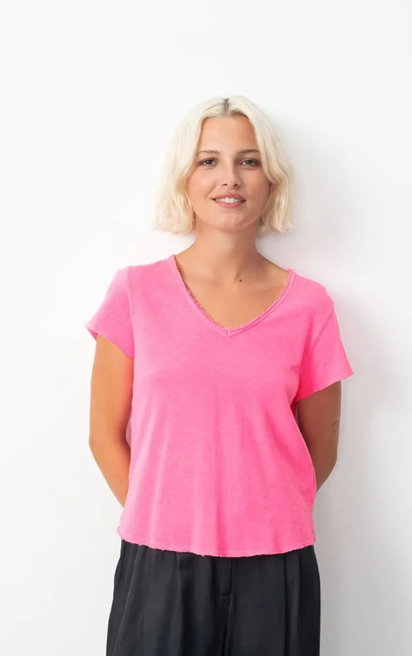 American Vintage Short Sleeve TShirts Women TShirt Sonoma Pink Acid Fluo