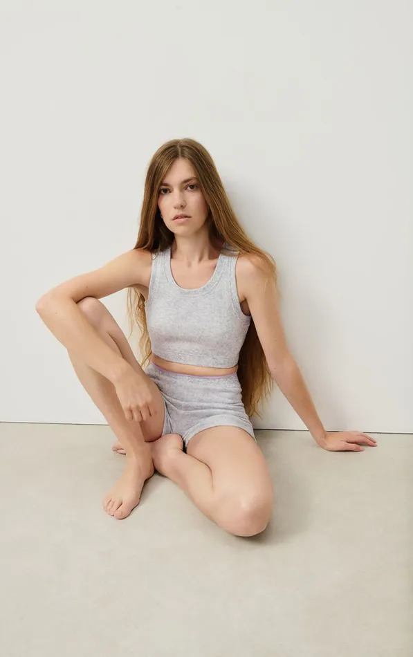 American Vintage Shorts Women Shorts Evona Melange Light Grey American Vintage Shorts Women Shorts Evona Melange Light Grey