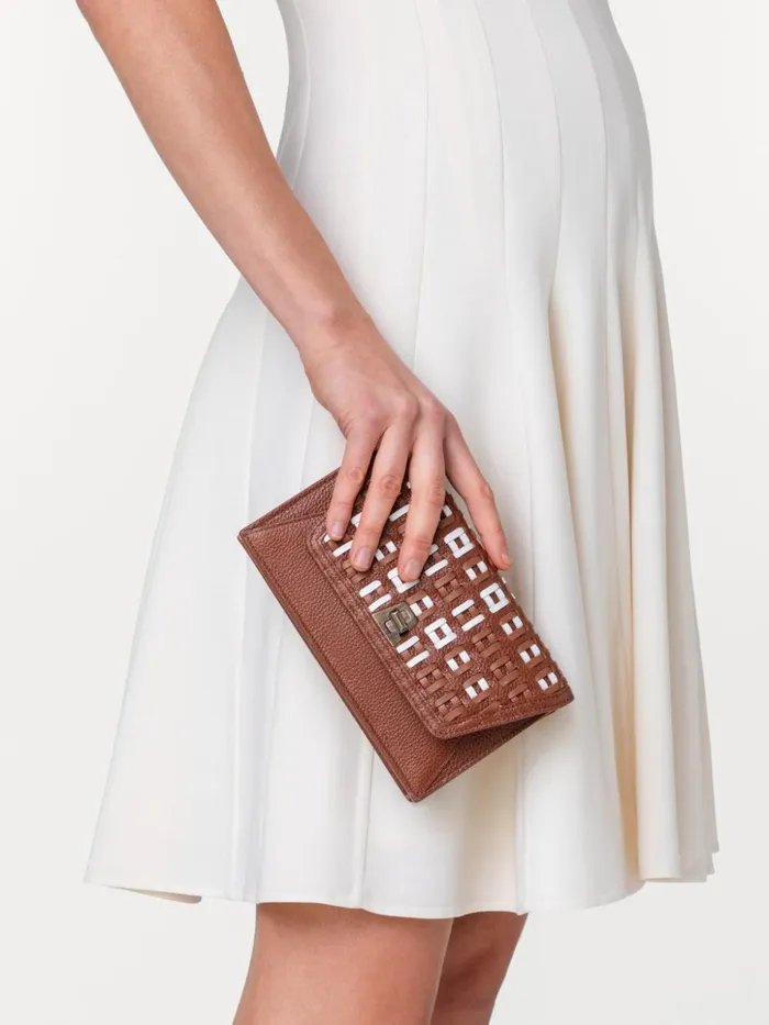 Anouk Clutch Bag In Woven Leather Caramelwhite Women Akris Mini Bags