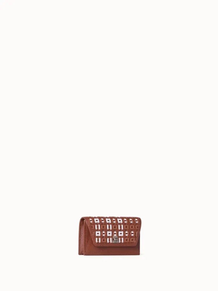 Anouk Clutch Bag In Woven Leather Caramelwhite Women Akris Mini Bags