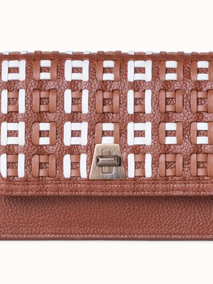 Anouk Clutch Bag In Woven Leather Caramelwhite Women Akris Mini Bags