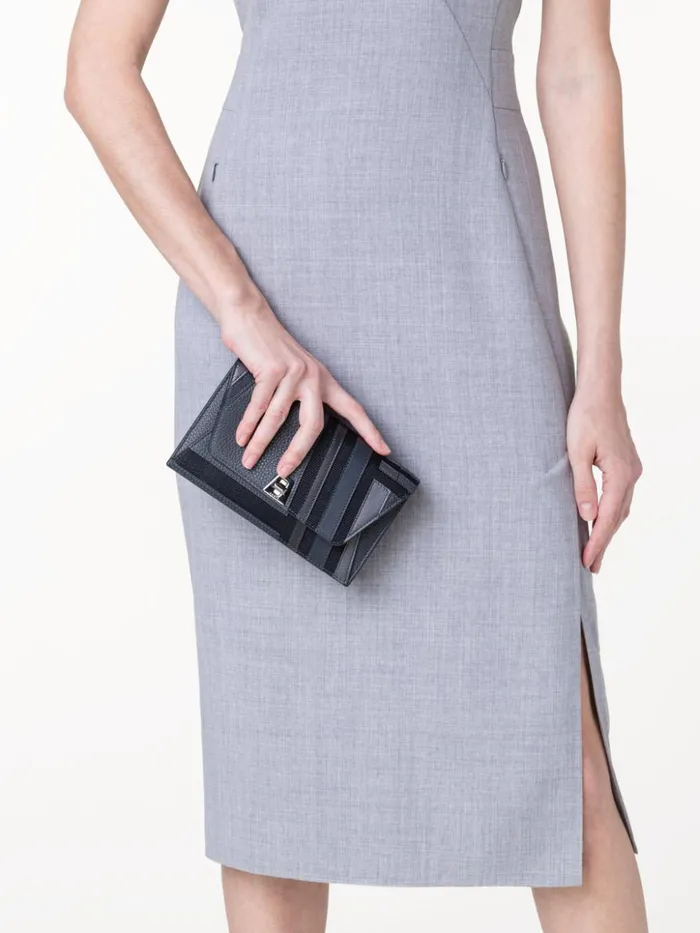 Anouk Clutch Bag In Zig Zag Trapezoid Leather Patchwork Graphite Women Akris Crossbody Bags