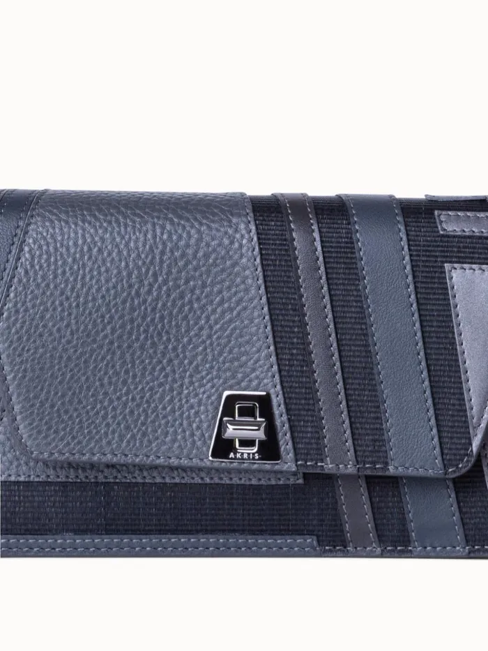 Anouk Clutch Bag In Zig Zag Trapezoid Leather Patchwork Graphite Women Akris Crossbody Bags