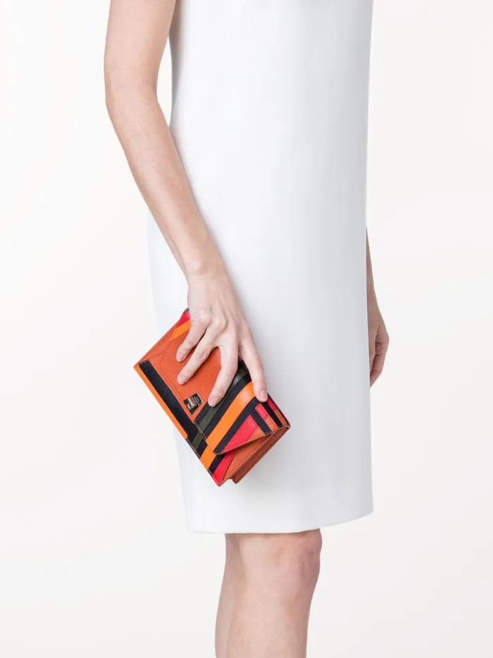 Anouk Clutch Bag In Zig Zag Trapezoid Leather Patchwork Multicolor Women Akris Clutches