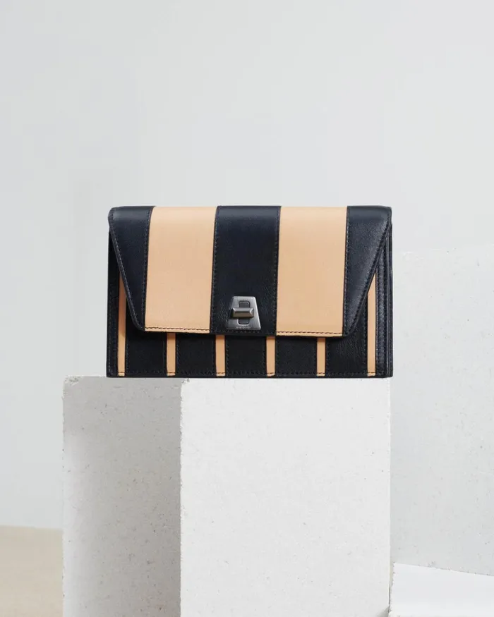 Anouk Envelope Bag In Leather Stripes Blackcordage Women Akris Mini Bags