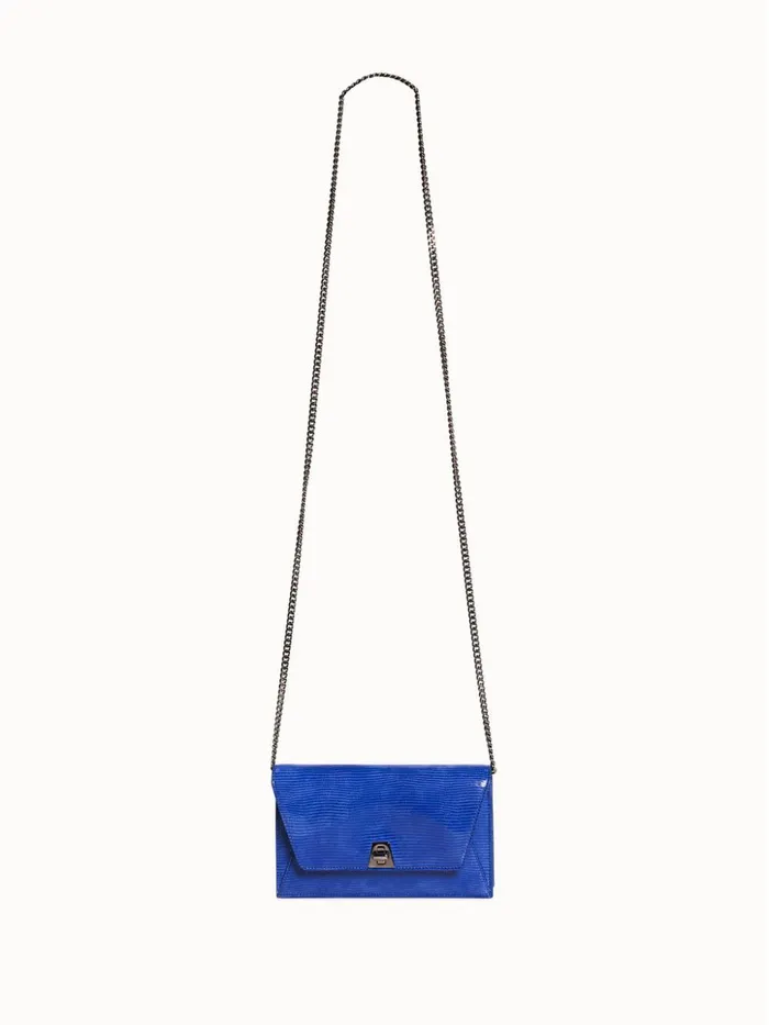 Anouk Envelope Bag With Shiny Lizard Finish Ocean Women Akris Clutches