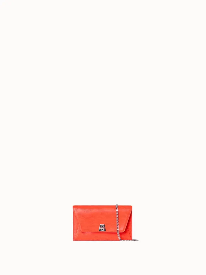 Anouk Envelope Bag With Shiny Lizard Finish Tangerine Women Akris Shoulder Bags