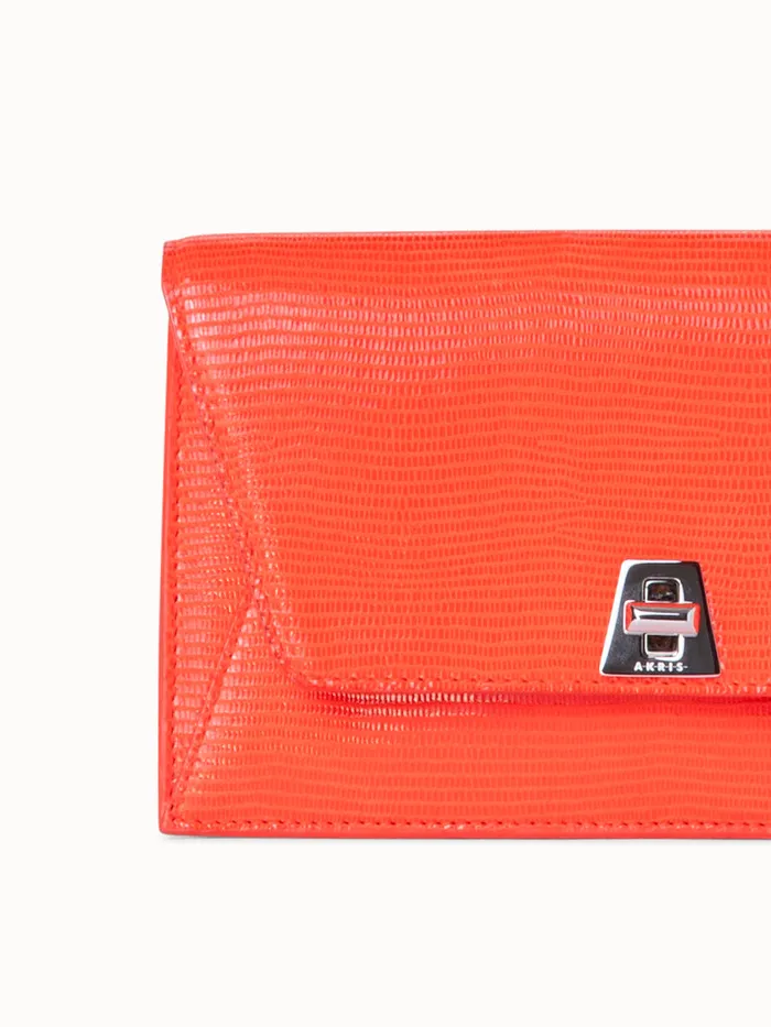 Anouk Envelope Bag With Shiny Lizard Finish Tangerine Women Akris Shoulder Bags