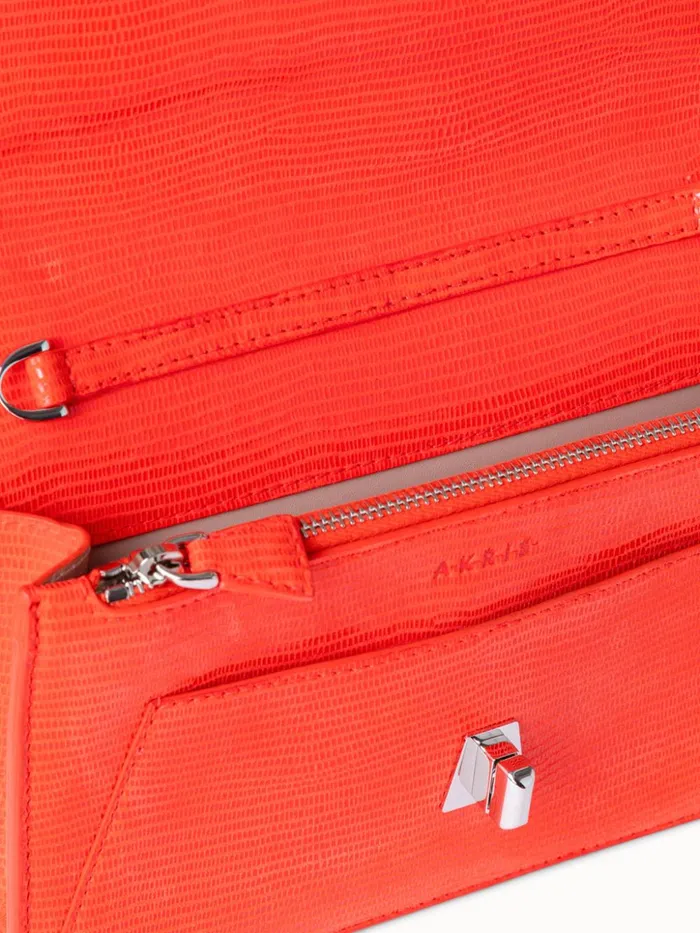 Anouk Envelope Bag With Shiny Lizard Finish Tangerine Women Akris Shoulder Bags