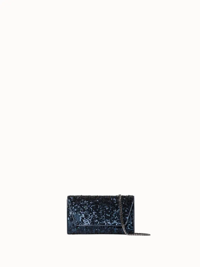 Anouk Mini Clutch In Sequins With Leather Trim Denim Met Women Akris Clutches