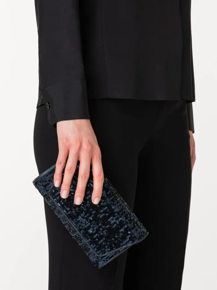 Anouk Mini Clutch In Sequins With Leather Trim Denim Met Women Akris Clutches