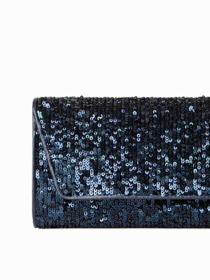 Anouk Mini Clutch In Sequins With Leather Trim Denim Met Women Akris Clutches