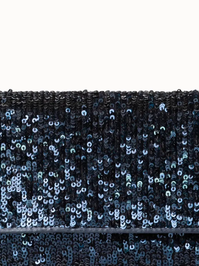 Anouk Mini Clutch In Sequins With Leather Trim Denim Met Women Akris Clutches