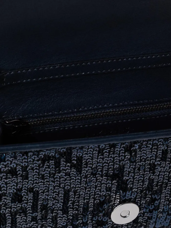 Anouk Mini Clutch In Sequins With Leather Trim Denim Met Women Akris Clutches