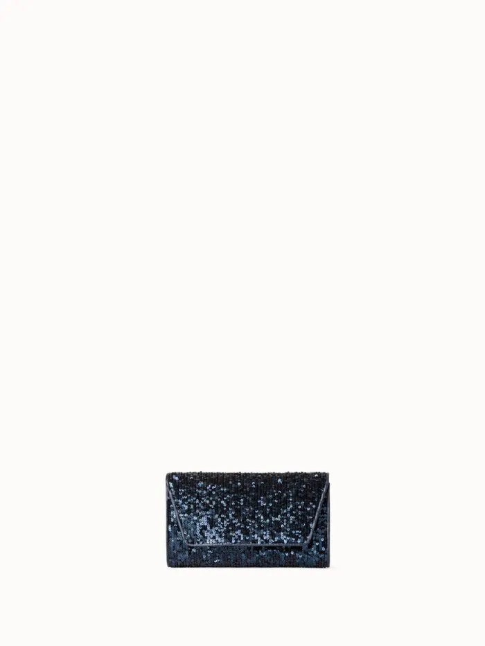 Anouk Mini Clutch In Sequins With Leather Trim Denim Met Women Akris Crossbody Bags