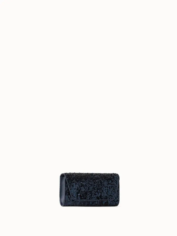 Anouk Mini Clutch In Sequins With Leather Trim Denim Met Women Akris Crossbody Bags